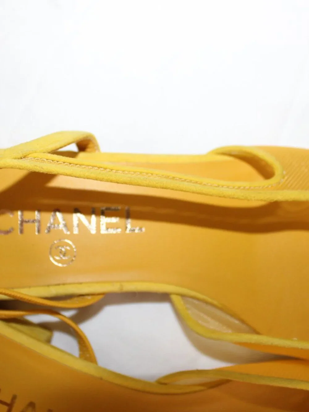 Chanel Yellow Slingback Ballet Flats Pumps Two Tone CC Suede Mesh 38